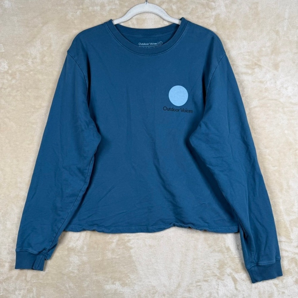 Outdoor Voices Large Long Sleeve Graphic Crewneck Teal Blue Cotton Streetwear
